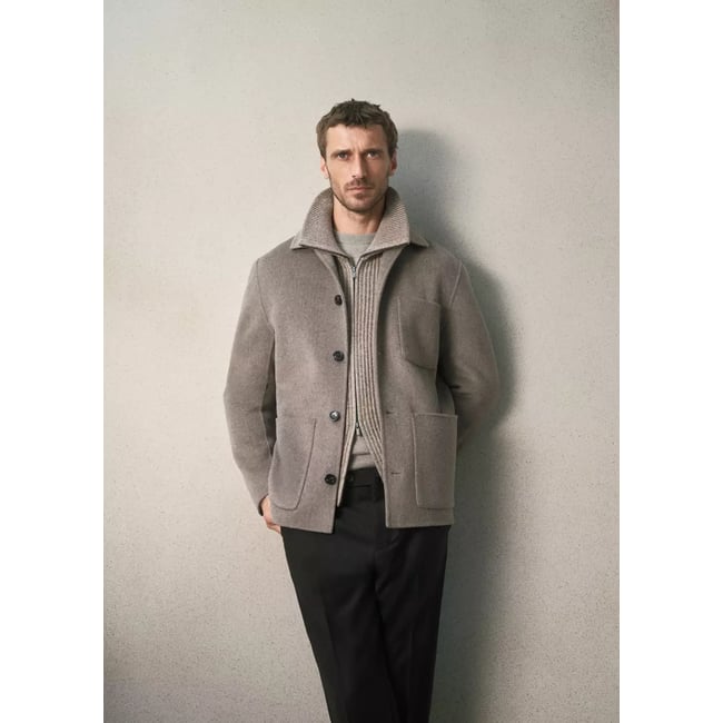 Manteau en mélange laine et cachemire à poches marron moyen <span itemprop=