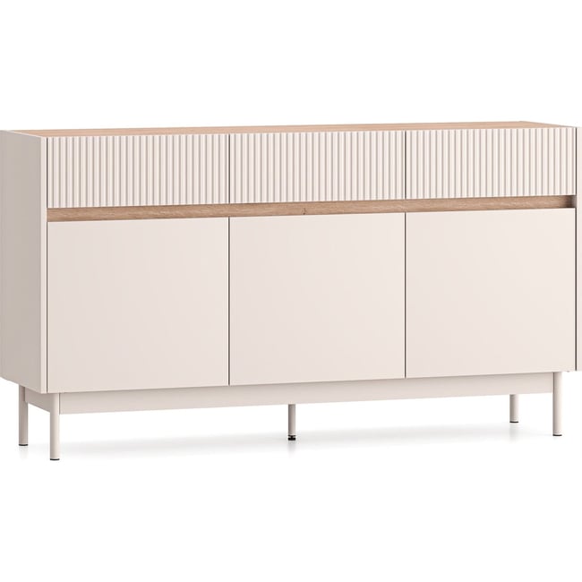 Commode 3 portes 3 tiroirs collection DUNEA Couleur cachemire et chêne cremona <span itemprop=
