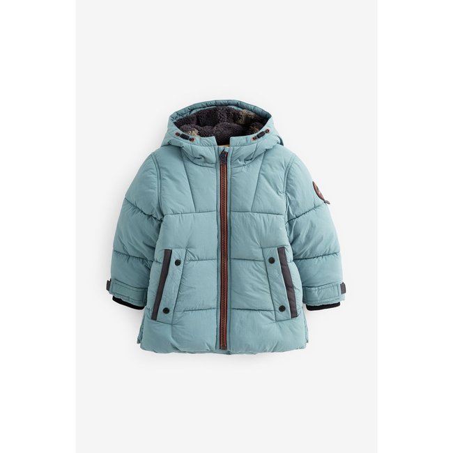Manteau long matelassé bleu minéral <span itemprop=