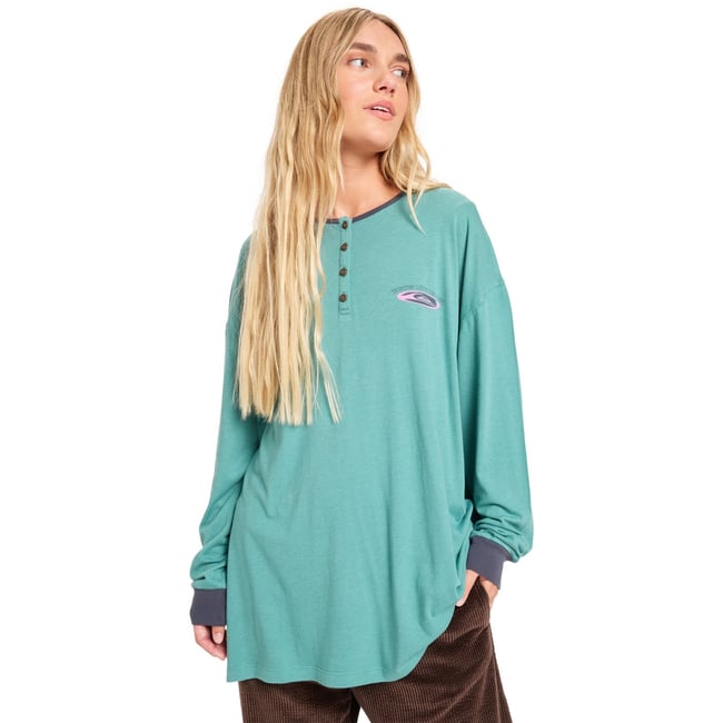 Body à manches longues HENLEY vert deep sea <span itemprop=