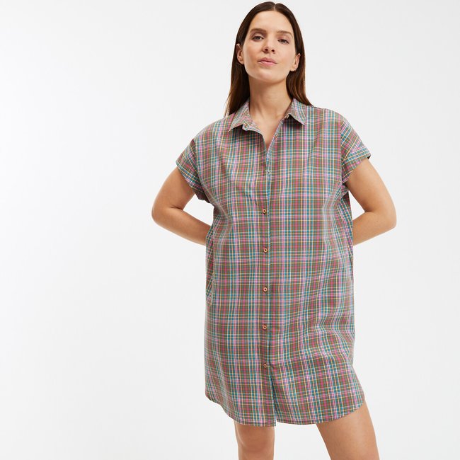 Chemise de nuit en popeline à carreaux carreaux <span itemprop=
