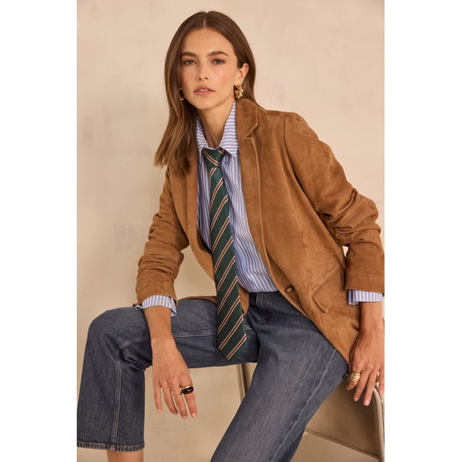 Blazer en cuir suede NELIA camel clair <span itemprop=
