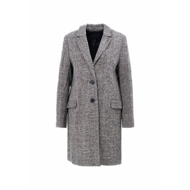 Long Buttoned Pea Coat in Wool Mix, black, IKKS