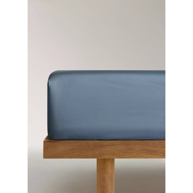 Drap-housse coton satin 600 fils lit 180 cm bleu <span itemprop=