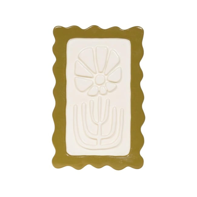 Décoration murale fleurie vert olive H19,8 cm en résine Couleur crème / ivoire <span itemprop=