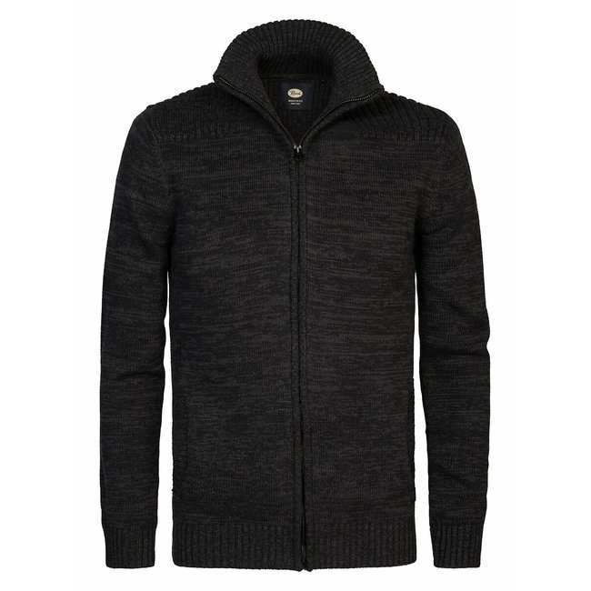 Cotton Mix Zipped Cardigan with High Neck, black, PETROL INDUSTRIES