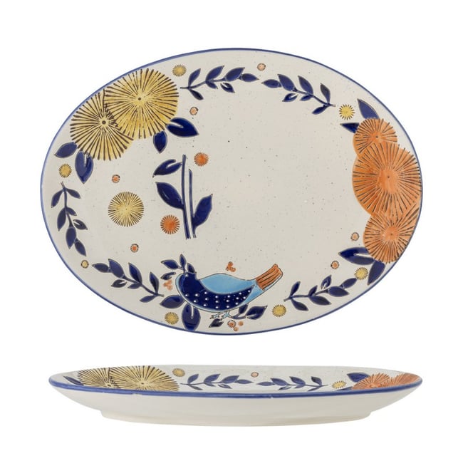 Plat de service grès peint main motif floral  Lynna Couleur multicolore <span itemprop=