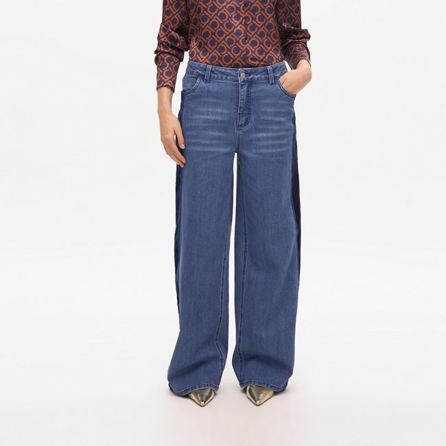 Jeans large avec bandes latérales bleu délavé <span itemprop=