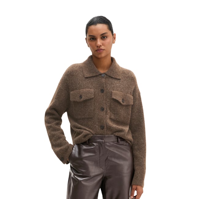 Cardigan coupe classique en un mélange doux de poils de yack et de laine d'alpaga marron <span itemprop=