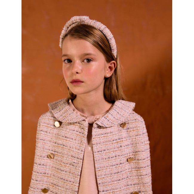 Veste en tweed à col marin et plis rose clair <span itemprop=