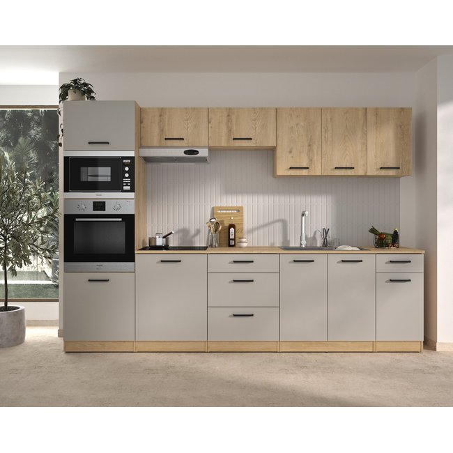 Composition de cuisine effet bois chêne Couleur beige <span itemprop=