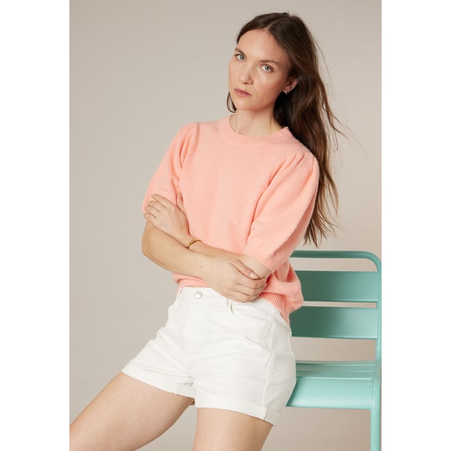 Pull femme en maille douce NEVALIA peach <span itemprop=