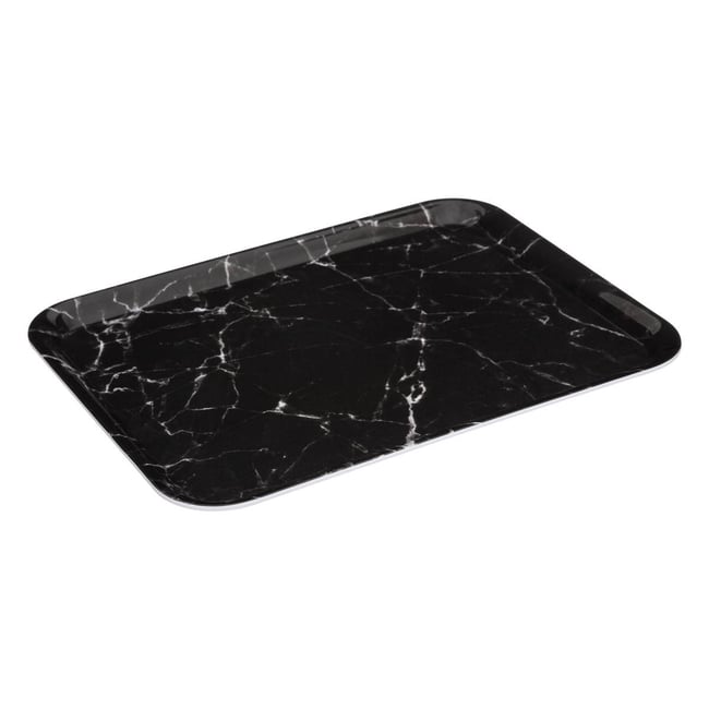 Plateau rectangulaire effet marbre en mélamine ESSENTIELS Couleur noir <span itemprop=