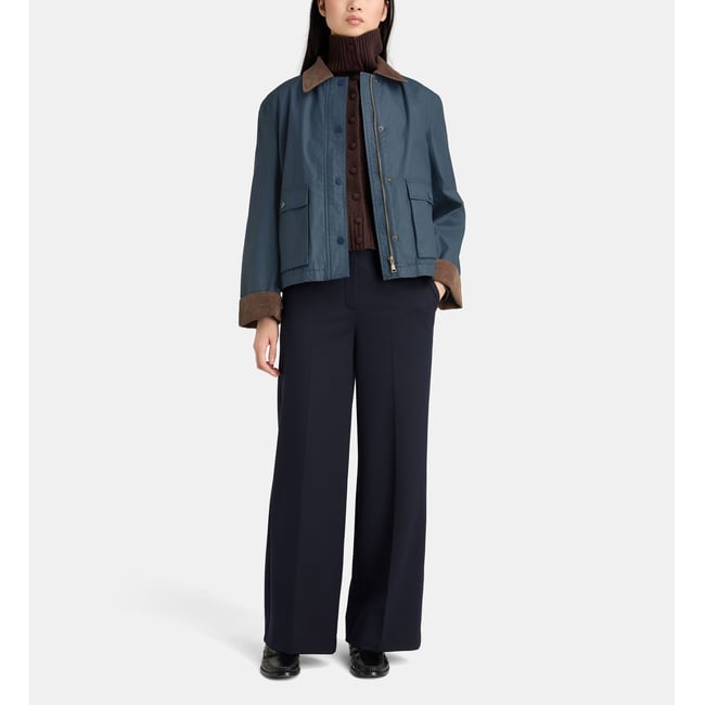 Parka droite courte omeria col velours bleu marine <span itemprop=