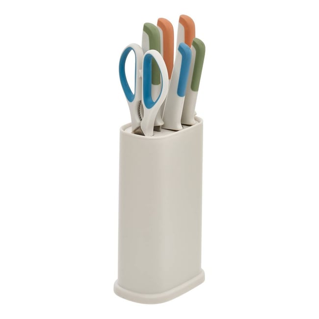 Bloc de 5 couteaux avec paire de ciseaux COLORS beige <span itemprop=
