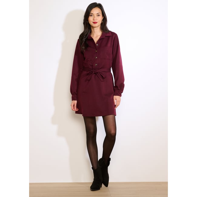 Robe chemise ceinturée bordeaux wine <span itemprop=
