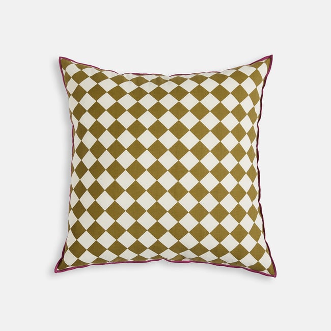Funda de cojín de 45 x 45 cm, de algodón, con estampado de cuadros, LEIHO verde/crudo <span itemprop=