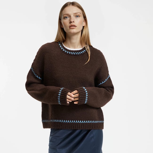 Chunky Knit Jumper with Crew Neck, brown/blue, LA REDOUTE COLLECTIONS