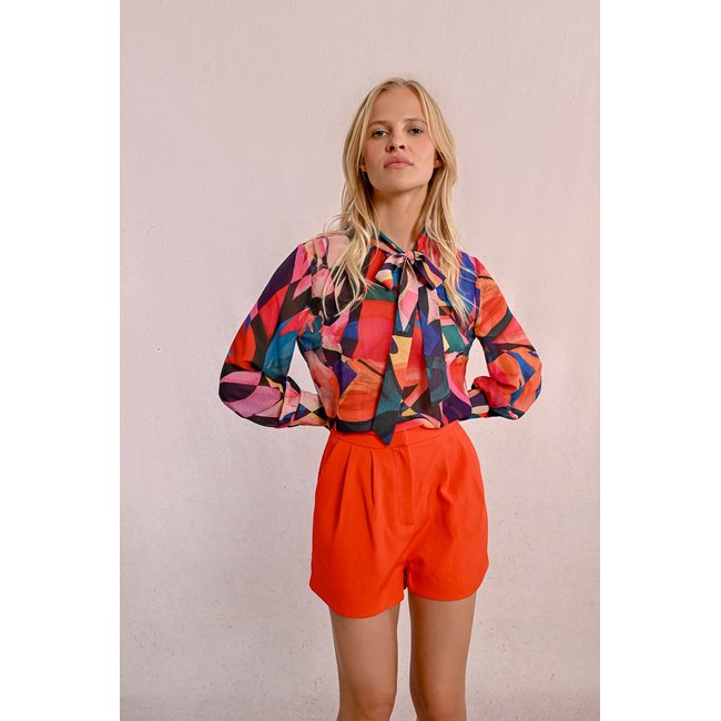 Blouse à col lavalière, à imprimé et en semi-transparence multicolore <span itemprop=