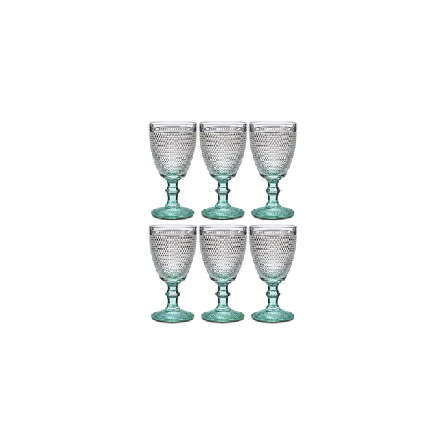Set de 6 Verres à Vin Pieds Turquoise Points - 33cl Couleur bleu <span itemprop=