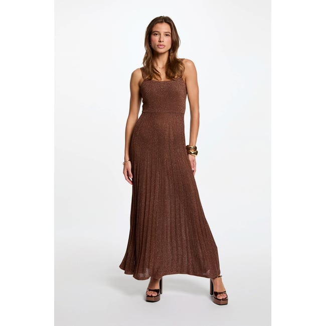 Robe tricot longue droite marron cognac <span itemprop=