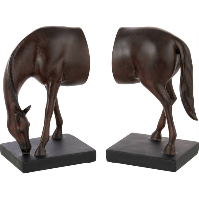Serre-livres cheval en résine, Lot de 2 Couleur marron foncé <span itemprop=