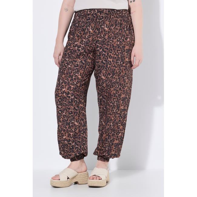 Pantalon Rose, motif léopard marron cognac <span itemprop=