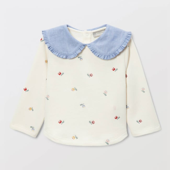 Sweat imprimé à col chambray en coton BIO GOTS naturel <span itemprop=