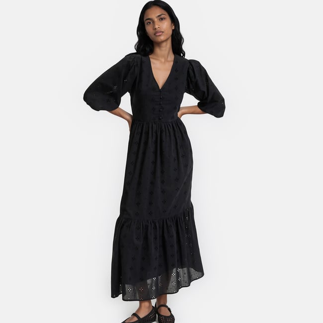 Vestido largo con escote en pico y bordado inglés - LA REDOUTE COLLECTIONS