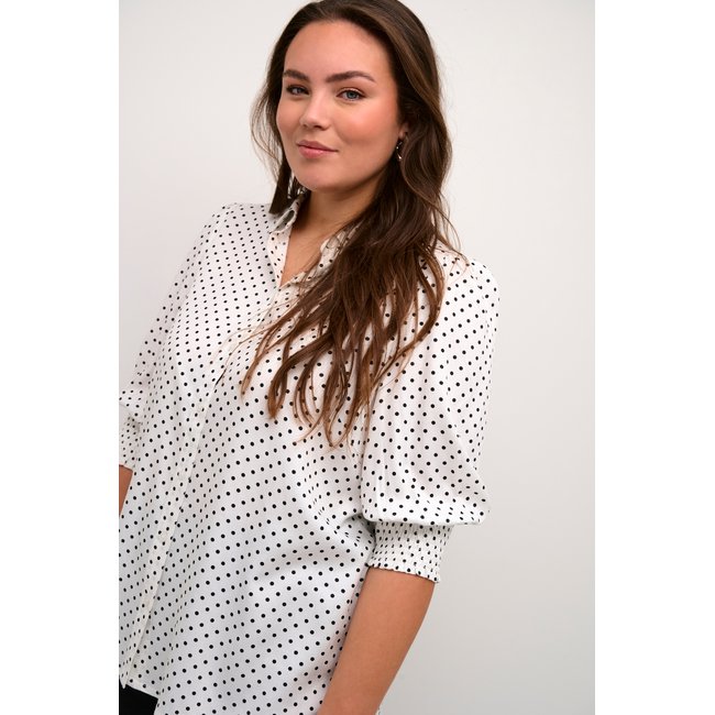 Blouse à manches courtes KCthori blanc/noir a pois <span itemprop=