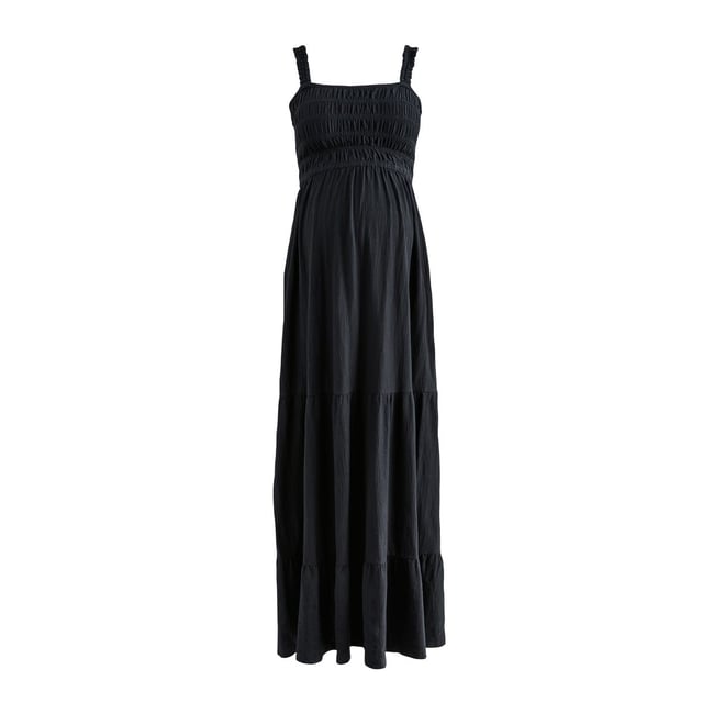 Robe longue en coton maternité noir <span itemprop=