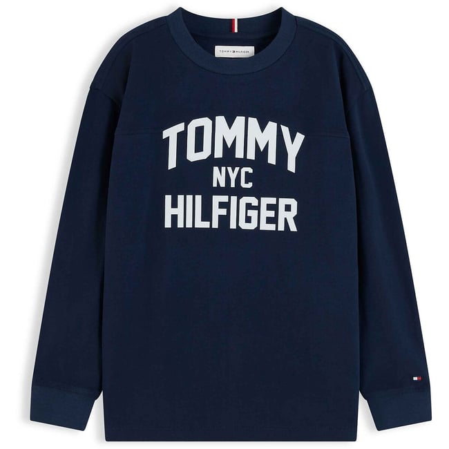 T-shirt manches longues, col rond bleu marine <span itemprop=