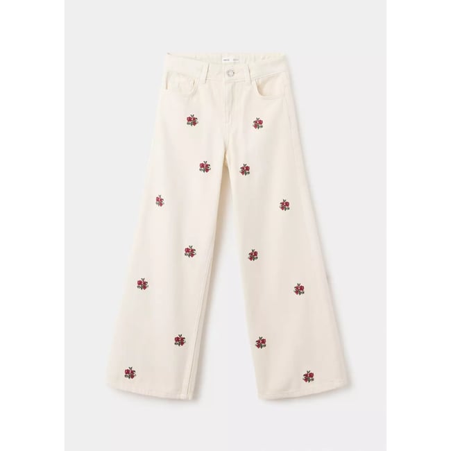 Jean large avec broderie à fleurs écru <span itemprop=