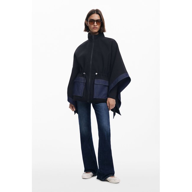 Poncho en denim combiné noir <span itemprop=