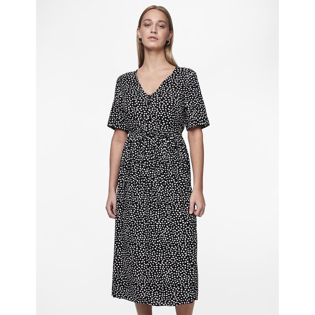 Midikleid mit Tupfen schwarz getupft <span itemprop=