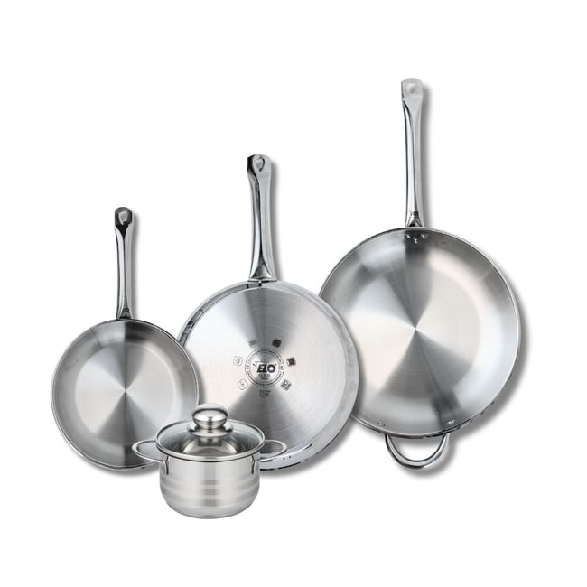 Batterie 3 poêles 24/28/32cm + 1 faitout 14cm PROFI BRILLANT gris <span itemprop=