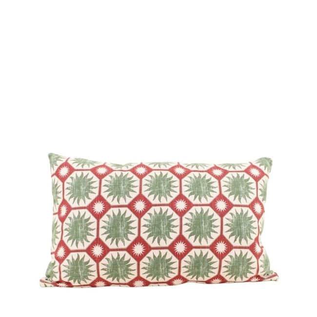 Coussin en coton imprimé soleil 30x50cm vert <span itemprop=