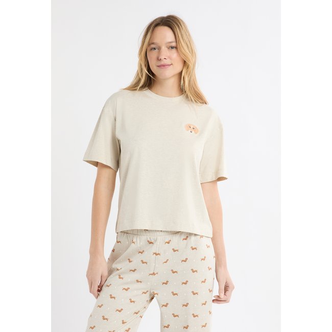 Ensemble de pyjama 2 pièces à motifs teckels HUG beige <span itemprop=