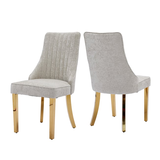 Lot de 2 chaises en tissu chenille avec pieds métal doré, GERRYC Couleur beige <span itemprop=