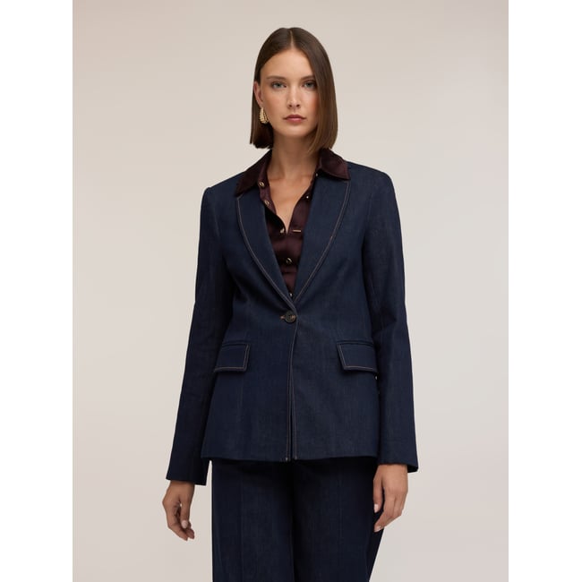 Blazer façon tailleur avec coutures contrastantes bleu <span itemprop=