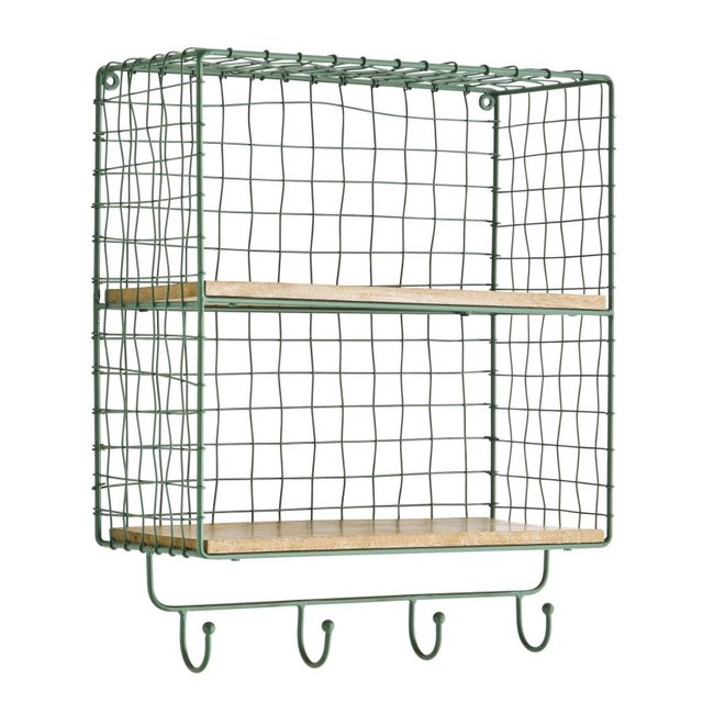 Etagère murale métal filaire patères Couleur vert <span itemprop=