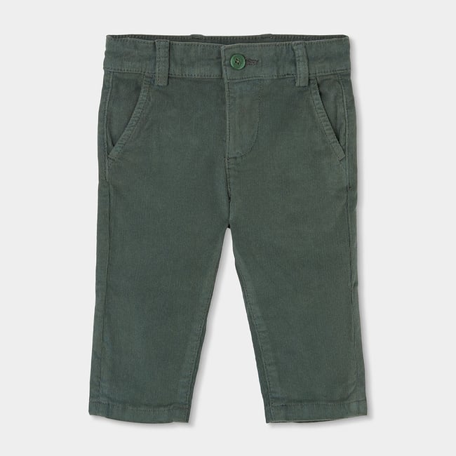 Pantalon garçon en velours côtelé fin vert <span itemprop=