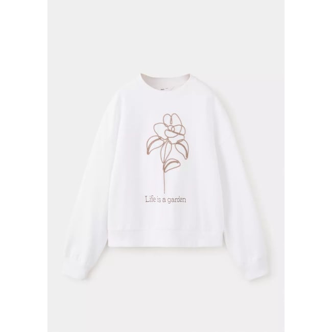 Sweat-shirt coton imprimé blanc cassé <span itemprop=