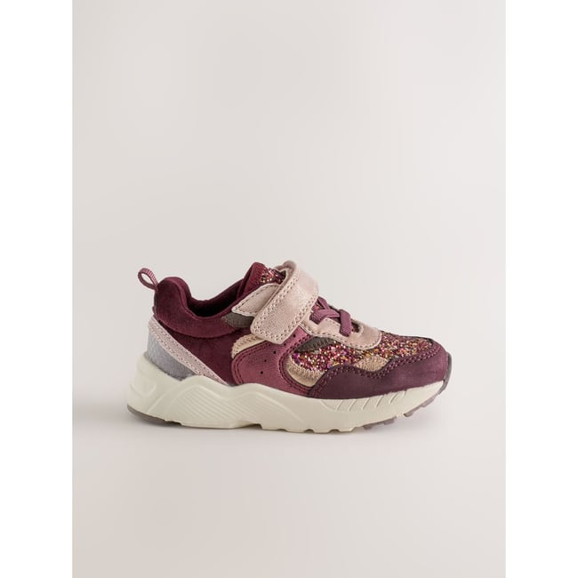 Bottines à lacets élastiques et scratch paillettes rouge bordeaux <span itemprop=