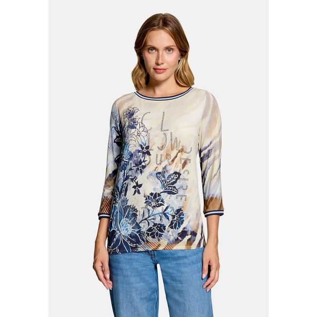 Haut casual à cordon coulissant sous tunnel beige/bleu <span itemprop=