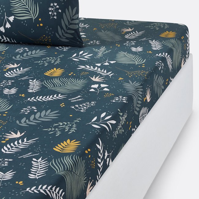 Lençol-capa em percal de algodão, 200 fios, Suzanne estampado azul <span itemprop=