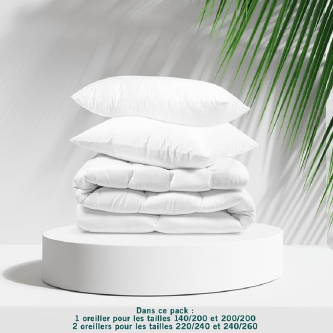 Pack TEMPÉRÉ Couette + Oreiller(s) - Coton Bio - Jacques Couleur blanc <span itemprop=