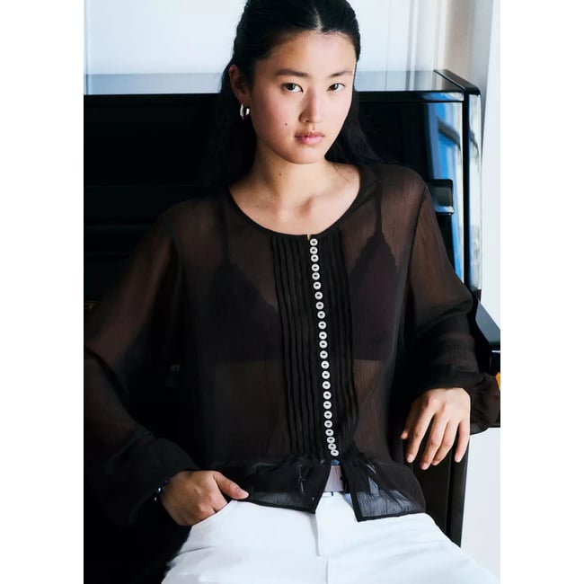 Chemise en mousseline asymétrique marron <span itemprop=