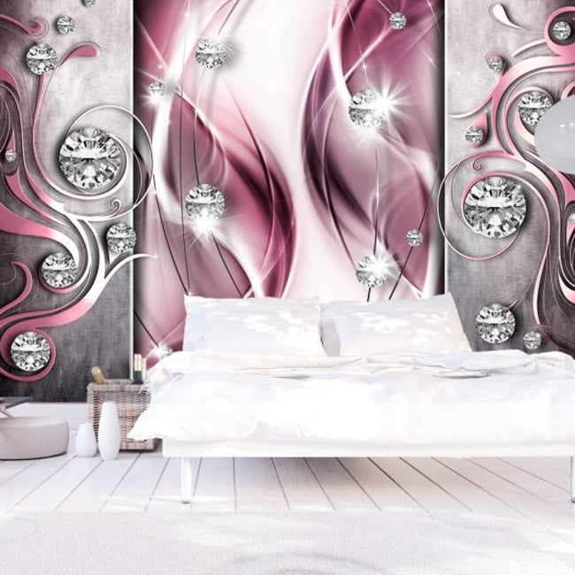 Papier peint intissé panoramique Abstractions Pink and Diamonds Couleur gris / argent <span itemprop=