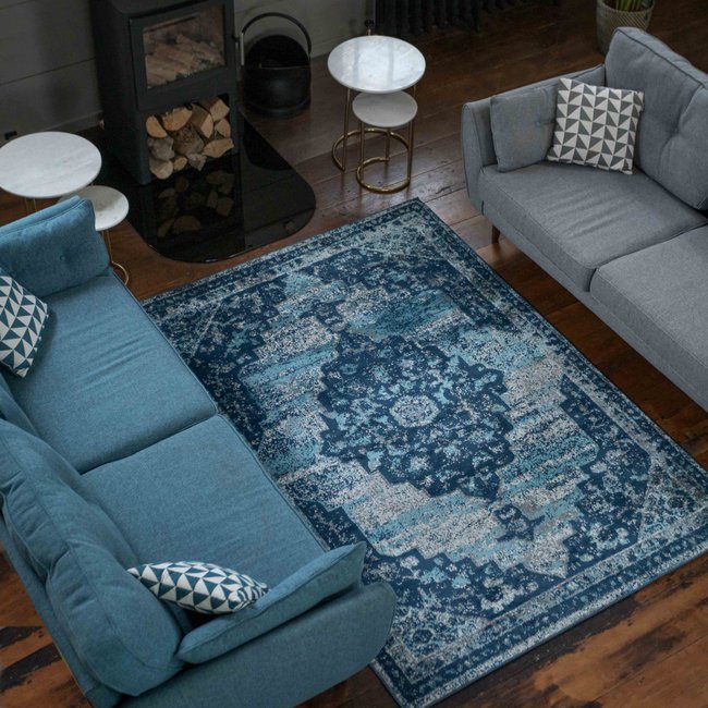 Tapis traditonnel, effet vieilli, OSCAR Couleur marin <span itemprop=
